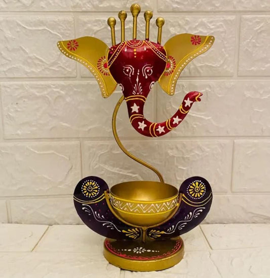 DEVAYAN – Artisanal Ganesha Tealight Holder in Antique Finial Meta