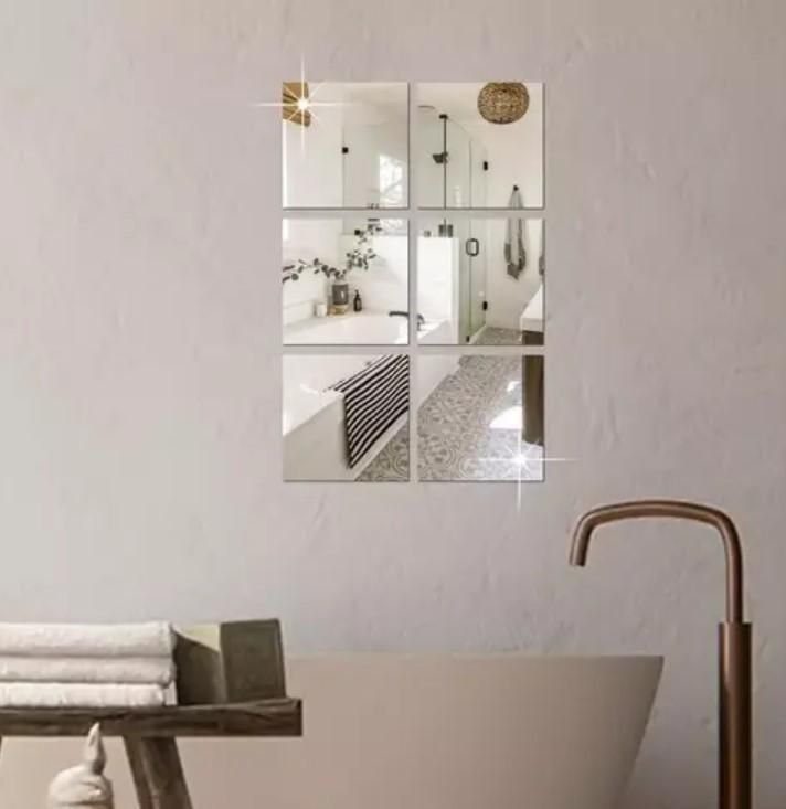 "LUMINA ÉCLAT 3D Mirror Wall Art – Set of 4 Silver Acrylic Reflective Tiles"