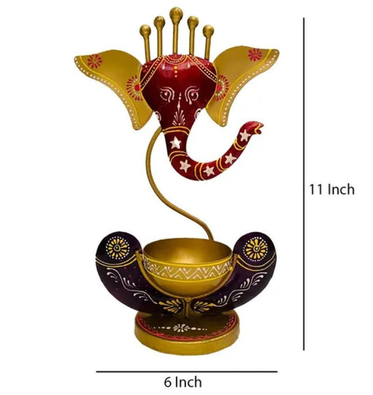 DEVAYAN – Artisanal Ganesha Tealight Holder in Antique Finial Meta