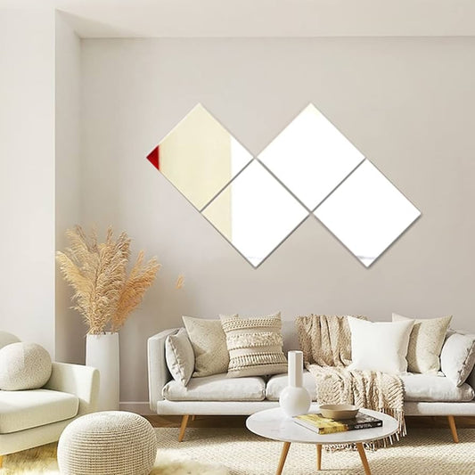 "LUMINA ÉCLAT 3D Mirror Wall Art – Set of 4 Silver Acrylic Reflective Tiles"