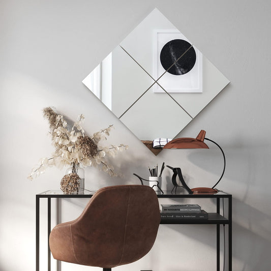 "LUMINA ÉCLAT 3D Mirror Wall Art – Set of 4 Silver Acrylic Reflective Tiles"