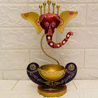 DEVAYAN – Artisanal Ganesha Tealight Holder in Antique Finial Meta