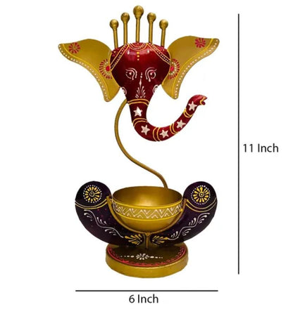 DEVAYAN – Artisanal Ganesha Tealight Holder in Antique Finial Meta