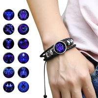"CELESTIAL GUARDIAN – Zodiac Prayer Bracelet in Black Leather & Alloy
