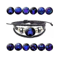 "CELESTIAL GUARDIAN – Zodiac Prayer Bracelet in Black Leather & Alloy
