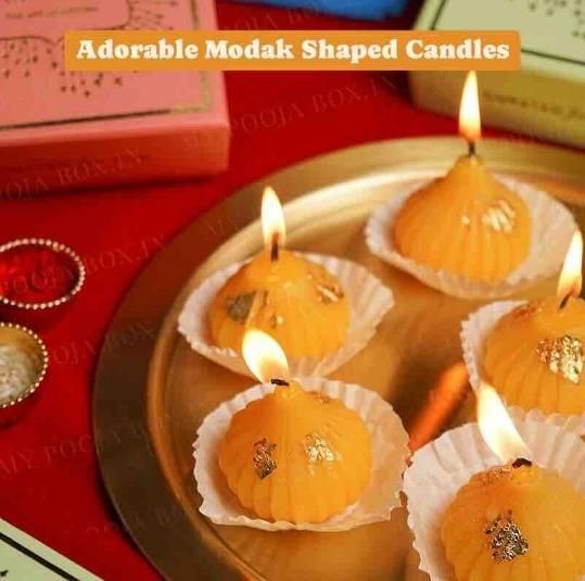 Auraṇik Modak Flame – Artisanal Diwali Candle Set of 4