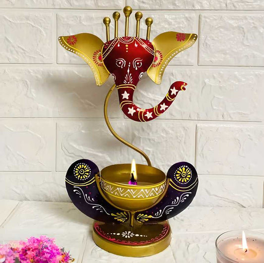 DEVAYAN – Artisanal Ganesha Tealight Holder in Antique Finial Meta