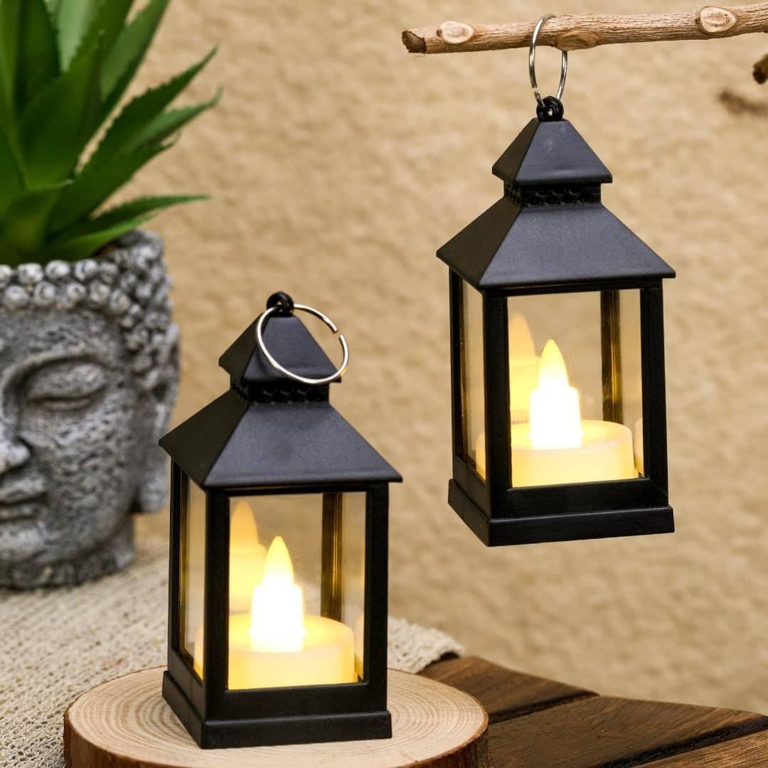 AURA NOCTURNE – Artisanal LED Hanging Lanterns (Set of 2)