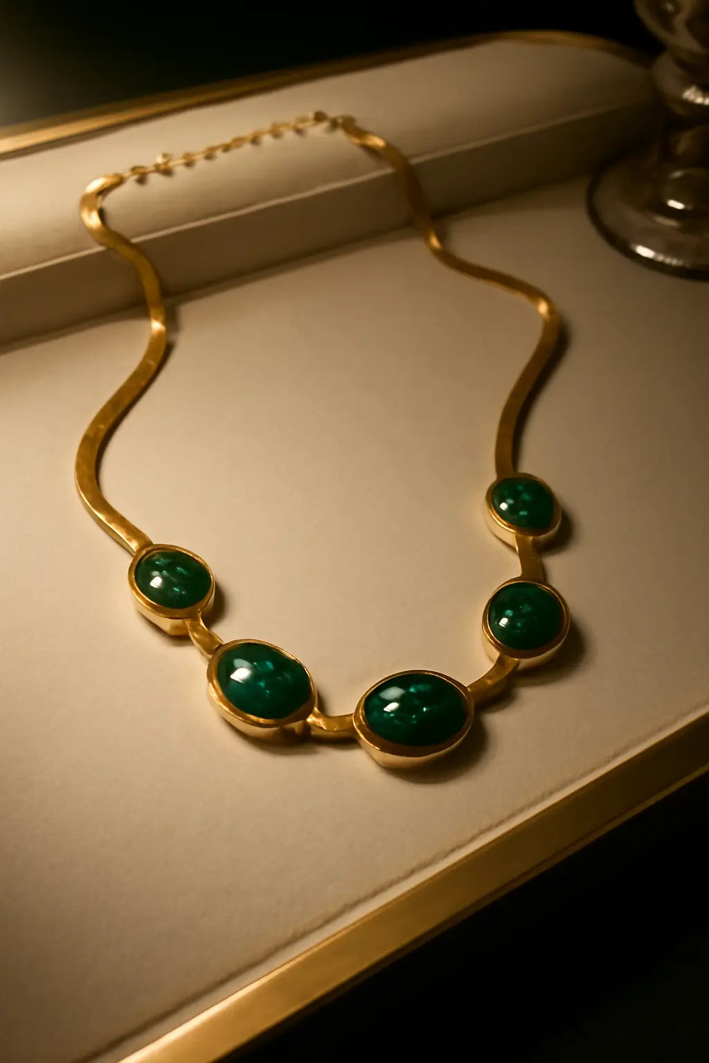 Oval Green Crystal Pendant Necklace Set With Bracelet