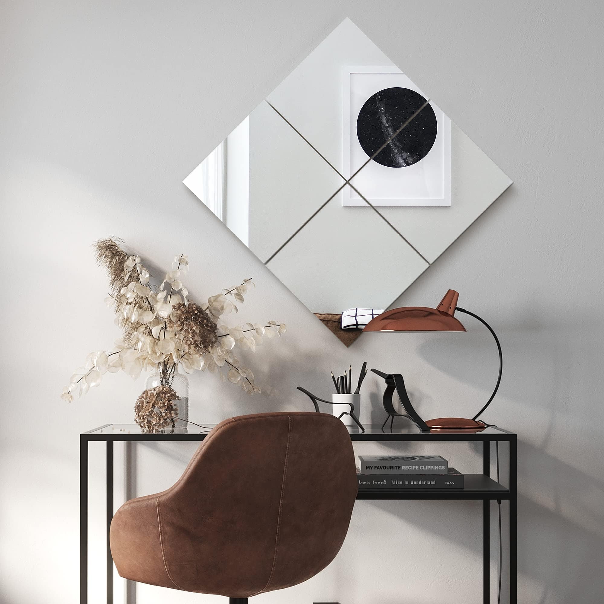 "LUMINA ÉCLAT 3D Mirror Wall Art – Set of 4 Silver Acrylic Reflective Tiles"